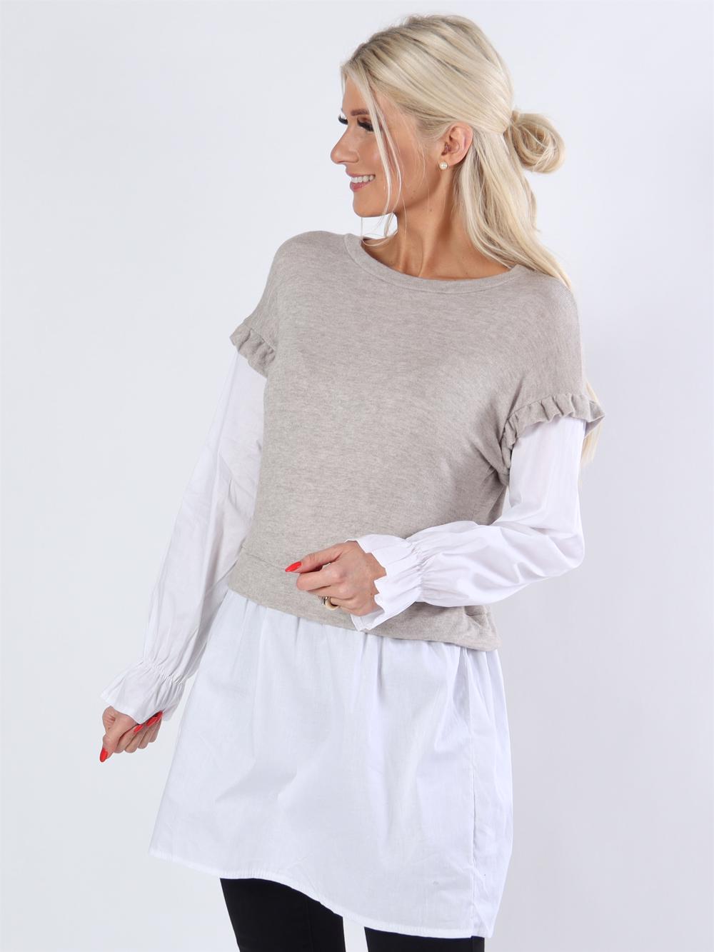 Lynn - Strikket vest med indsyet skjorte under